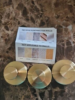 Set of 3 Brushed Gold Round Wall Hooks